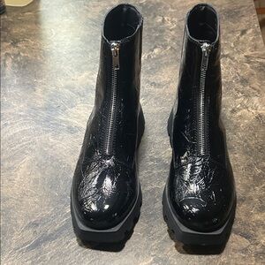 Katy Perry Black Patent Leather Ankle Boots with Zipper WITH BOX